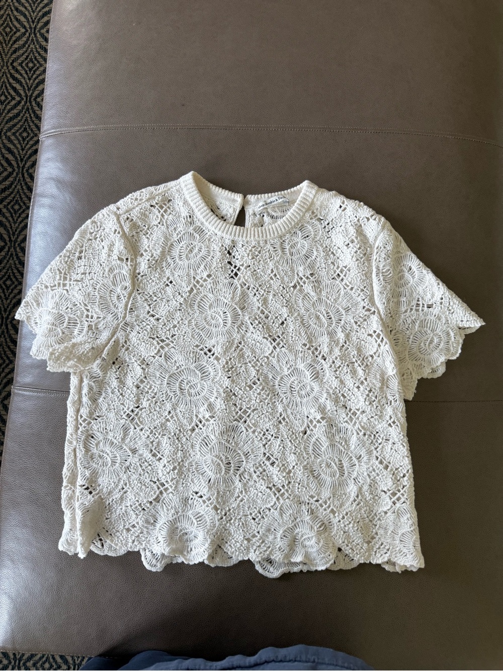 Abercrombie & Fitch Cream Crochet Lace Short-Sleeve Sweater